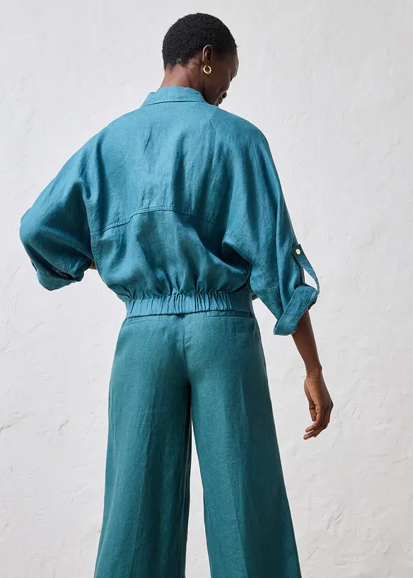 Blouson aus reinem Leinen in petrol von hinten (im Anschnitt) - bonprix