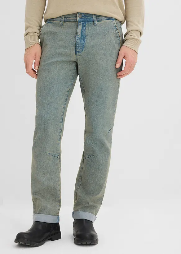 Leichte Relaxed Fit Stretch-Jeans mit Dehnbund, Straight in blau von vorne - bonprix