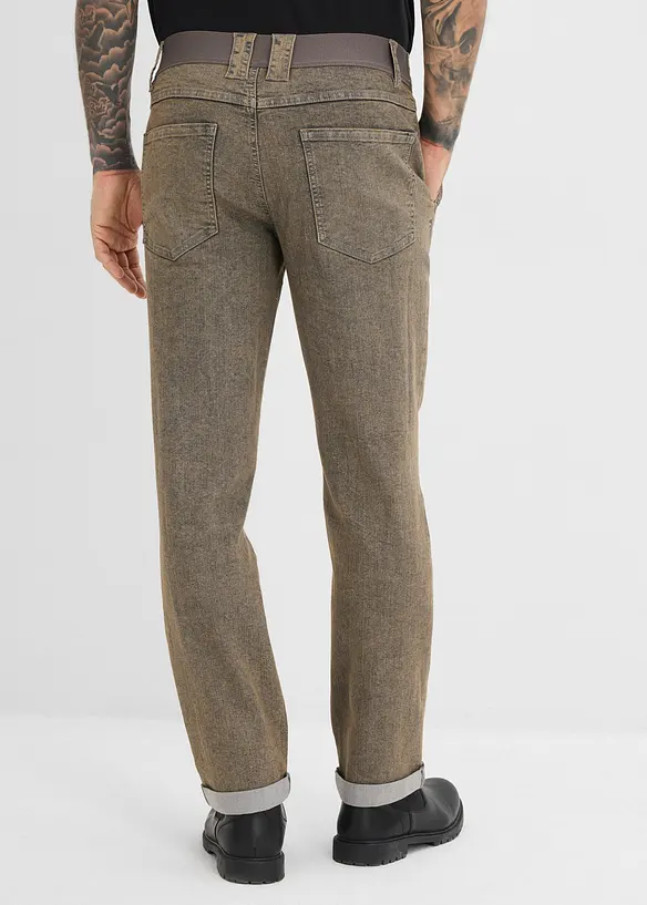 Leichte Relaxed Fit Stretch-Jeans mit Dehnbund, Straight in grau von hinten - bonprix