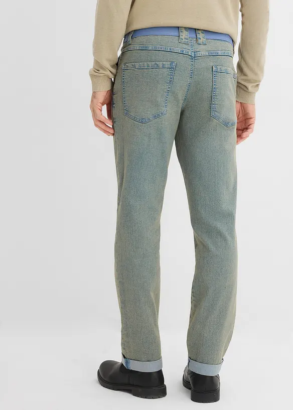 Leichte Relaxed Fit Stretch-Jeans mit Dehnbund, Straight in blau von hinten - bonprix