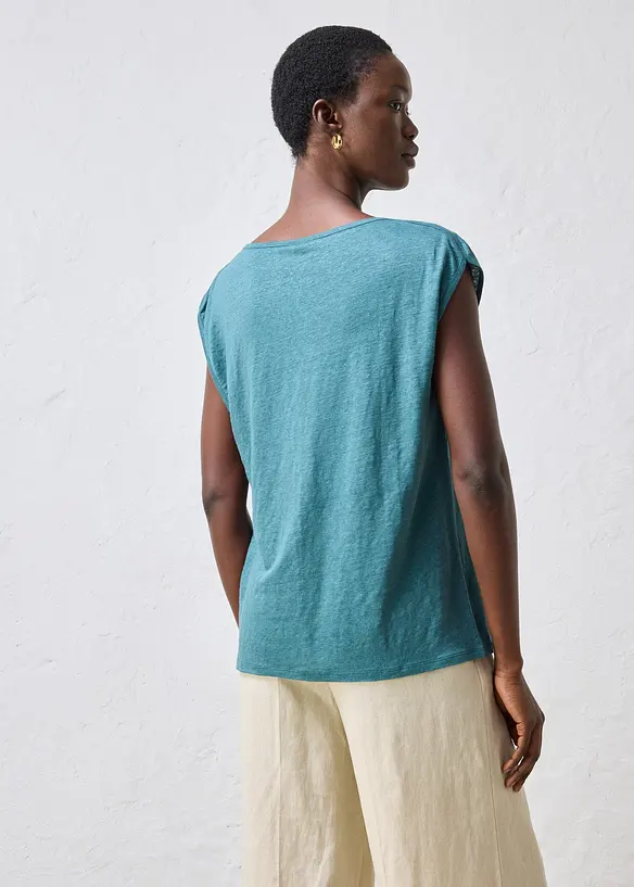 Shirt aus reinem Leinen in petrol von hinten (im Anschnitt) - bonprix