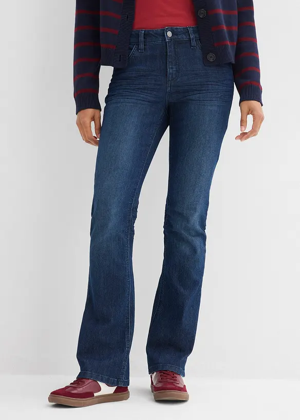 Bootcut-Jeans Mid Waist, Stretch in blau von vorne - bonprix