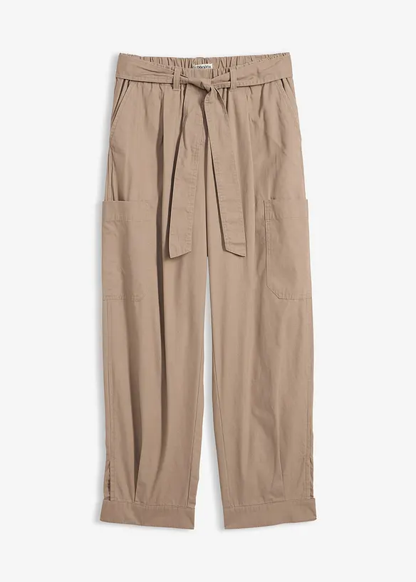 Verkürzte Cargo-Hose aus reiner Baumwolle in braun von vorne - bonprix