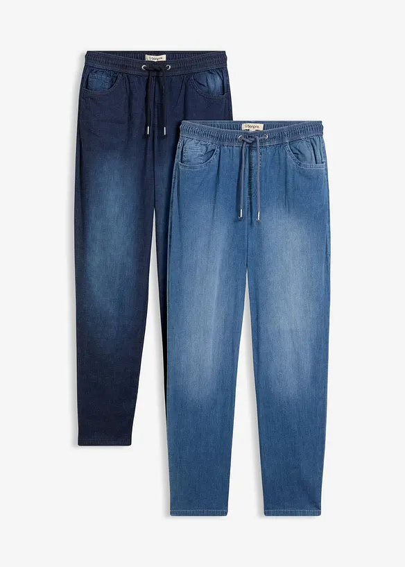 Straight Jeans High Waist, Bequembund (2er Pack) in blau von vorne - bonprix Straight Jeans High Waist, Bequembund (2er Pack) in blau von vorne - bonprix