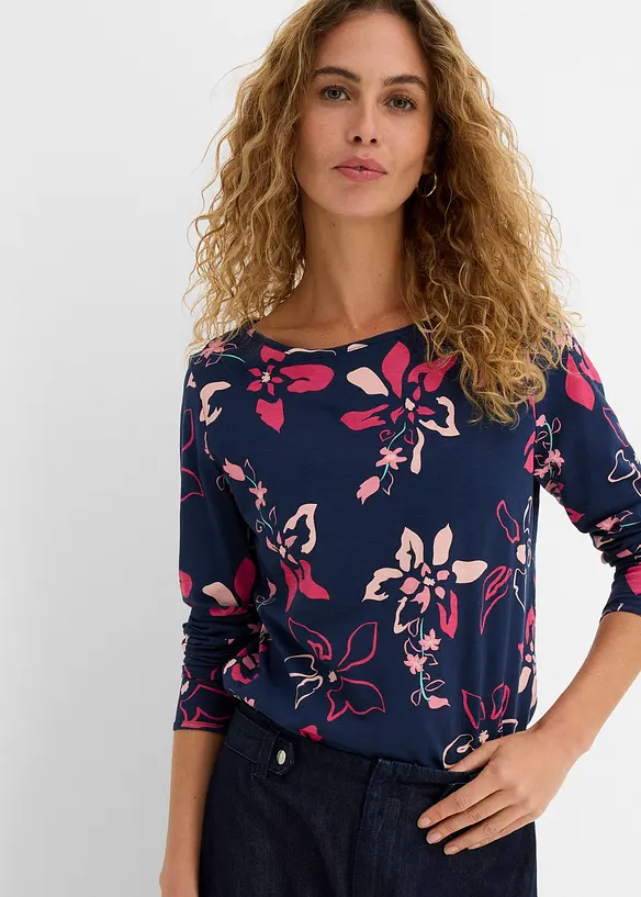 Langarmshirt aus reiner Baumwolle in blau von vorne (im Anschnitt) - bonprix Langarmshirt aus reiner Baumwolle in blau von vorne (im Anschnitt) - bonprix