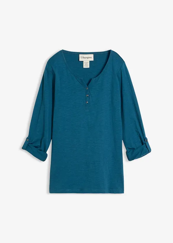 Shirt mit Knopfleiste aus reiner Bio-Baumwolle in petrol von vorne - bonprix Shirt mit Knopfleiste aus reiner Bio-Baumwolle in petrol von vorne - bonprix
