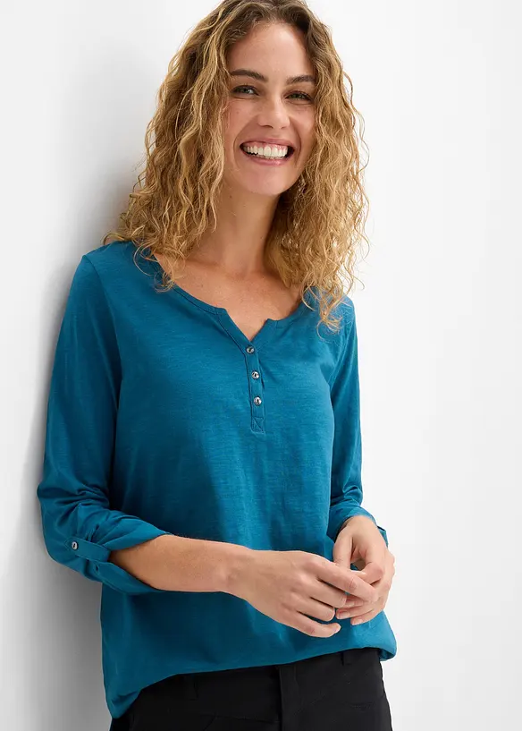Shirt mit Knopfleiste aus reiner Bio-Baumwolle in petrol von vorne (im Anschnitt) - bonprix Shirt mit Knopfleiste aus reiner Bio-Baumwolle in petrol von vorne (im Anschnitt) - bonprix