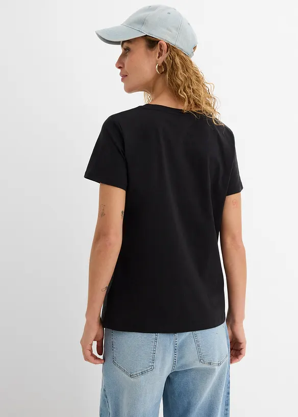 T-Shirt aus reiner Baumwolle (2er Pack) in schwarz von hinten (im Anschnitt) - bonprix