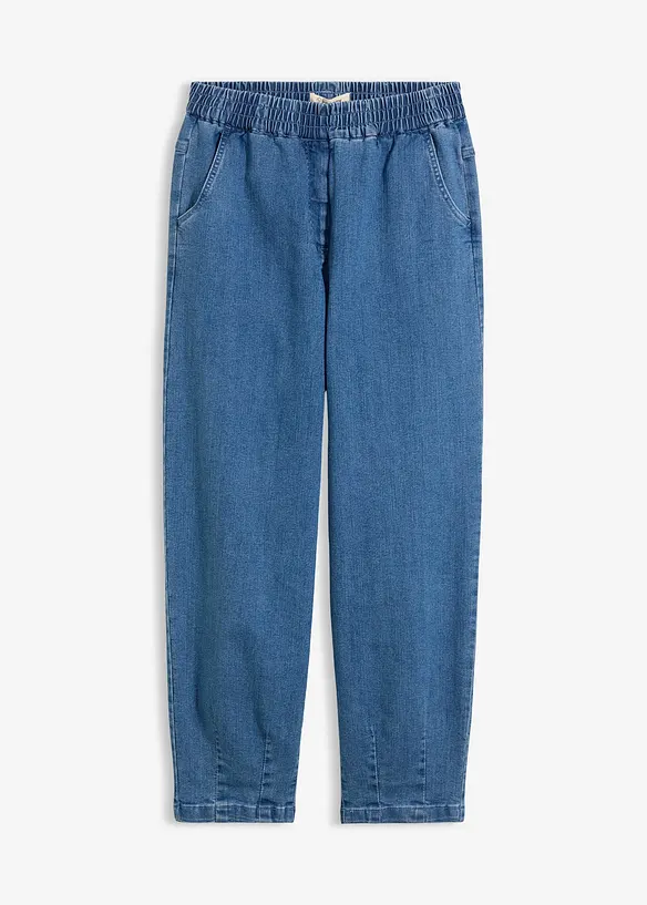 Mom-Jeans High Waist, Bequembund in blau von vorne - bonprix Mom-Jeans High Waist, Bequembund in blau von vorne - bonprix