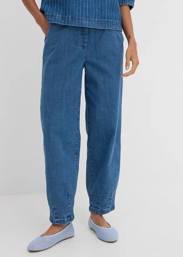 Mom-Jeans High Waist, Bequembund in blau von vorne - bonprix Mom-Jeans High Waist, Bequembund in blau von vorne - bonprix