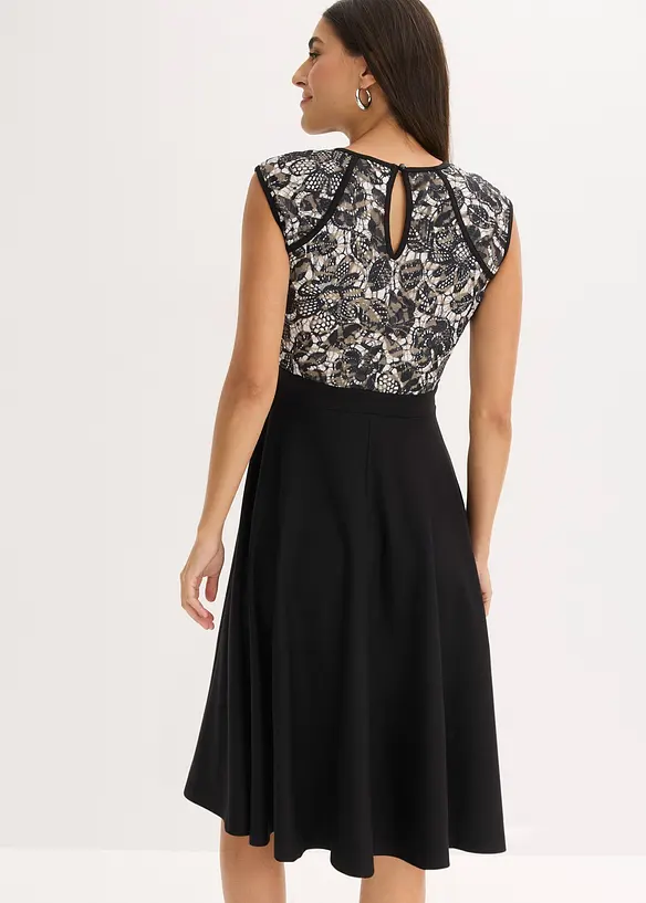 Midikleid mit Spitze in schwarz von hinten (Totalaufnahme) - bonprix Midikleid mit Spitze in schwarz von hinten (Totalaufnahme) - bonprix