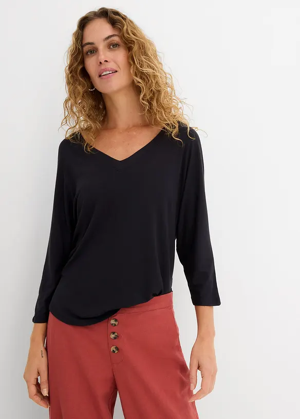 Shirt aus fließendem Viskose-Mix in schwarz von vorne (im Anschnitt) - bonprix Shirt aus fließendem Viskose-Mix in schwarz von vorne (im Anschnitt) - bonprix