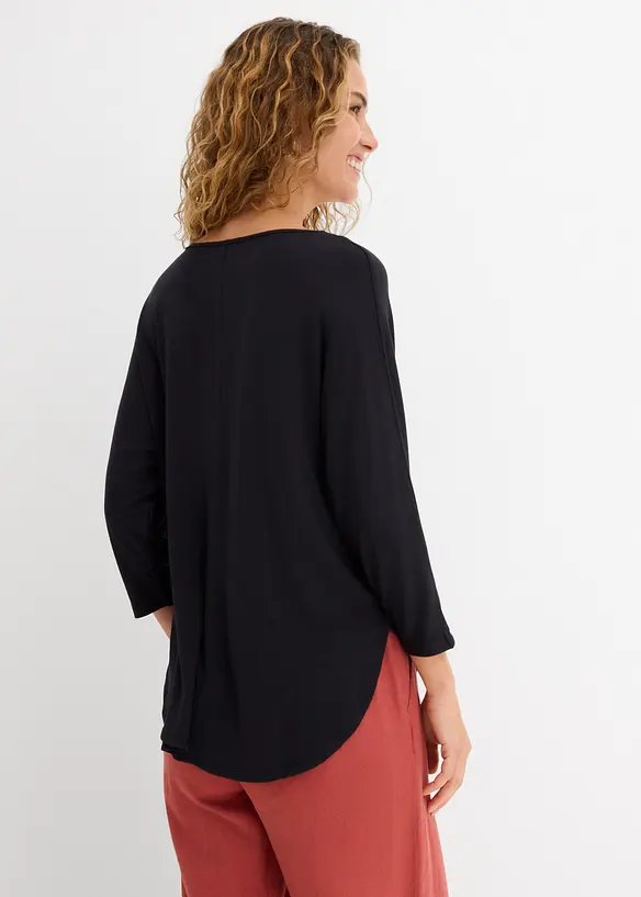 Shirt aus fließendem Viskose-Mix in schwarz von hinten (im Anschnitt) - bonprix Shirt aus fließendem Viskose-Mix in schwarz von hinten (im Anschnitt) - bonprix