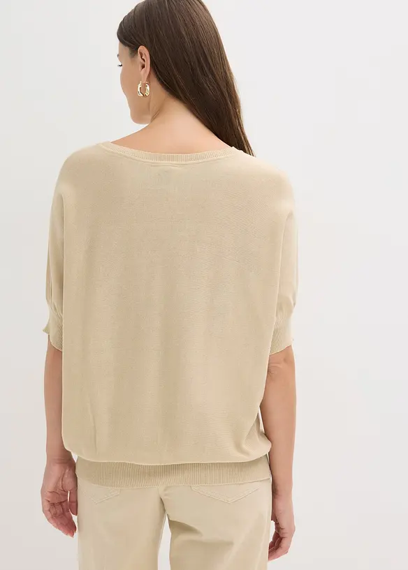 Feinstrickpullover aus Baumwoll-Mix in beige von hinten (im Anschnitt) - bonprix Feinstrickpullover aus Baumwoll-Mix in beige von hinten (im Anschnitt) - bonprix