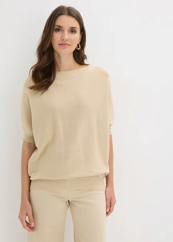 Feinstrickpullover aus Baumwoll-Mix in beige von vorne (im Anschnitt) - bonprix Feinstrickpullover aus Baumwoll-Mix in beige von vorne (im Anschnitt) - bonprix
