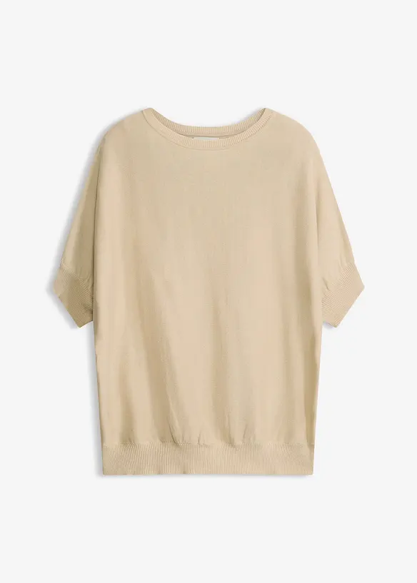 Feinstrickpullover aus Baumwoll-Mix in beige von vorne - bonprix Feinstrickpullover aus Baumwoll-Mix in beige von vorne - bonprix