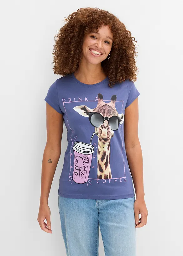 T-Shirt aus reiner Baumwolle in blau von vorne (im Anschnitt) - bonprix