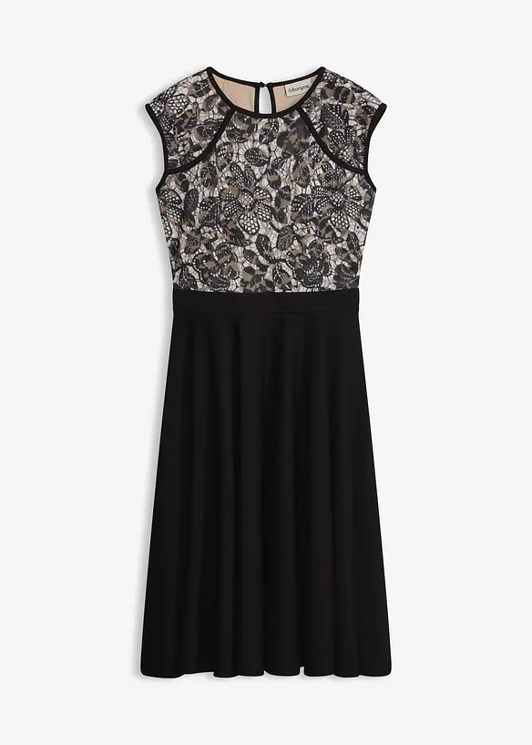 Midikleid mit Spitze in schwarz von vorne - bonprix Midikleid mit Spitze in schwarz von vorne - bonprix