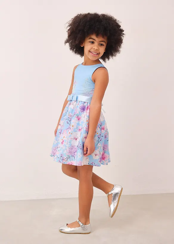 Kleid aus Baumwoll-Popeline in blau von vorne (Totalaufnahme) - bonprix