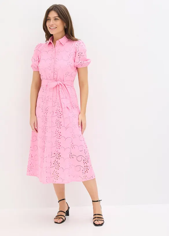 Blusenkleid aus reiner Baumwolle in rosa von vorne (Totalaufnahme) - bonprix Blusenkleid aus reiner Baumwolle in rosa von vorne (Totalaufnahme) - bonprix