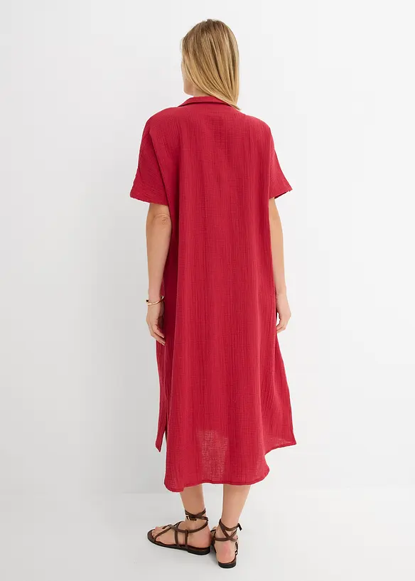 Musselin-Kaftan-Kleid aus reiner Baumwolle in rot von hinten (Totalaufnahme) - bonprix