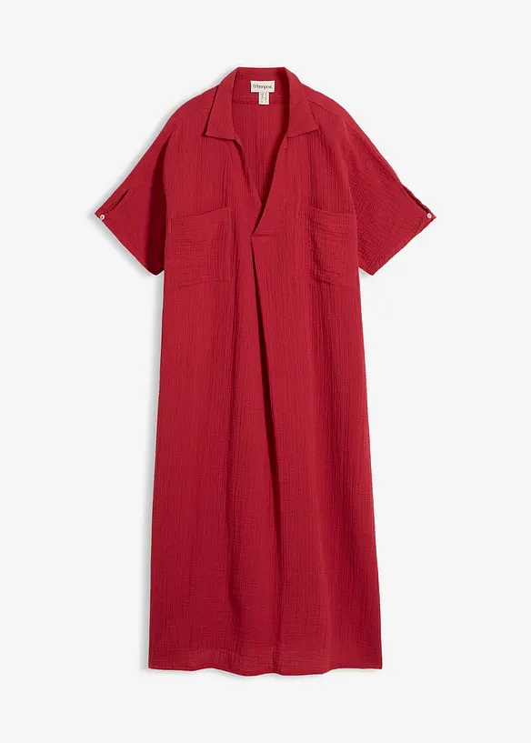 Musselin-Kaftan-Kleid aus reiner Baumwolle in rot von vorne - bonprix