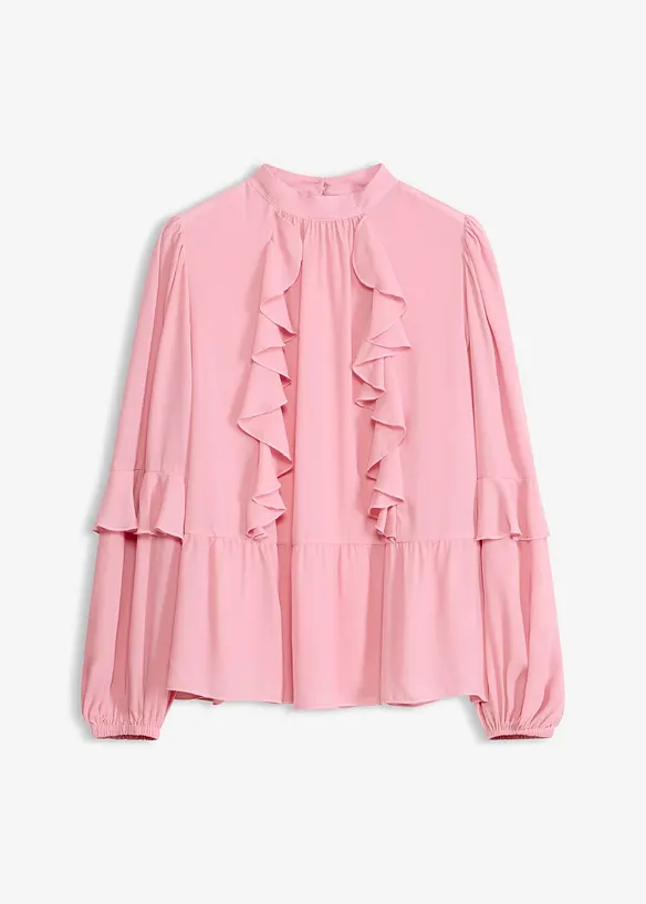 Tunikabluse mit Volants in rosa von vorne - bonprix