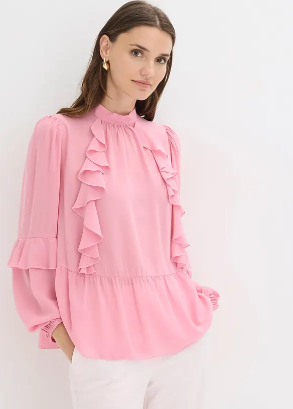 Tunikabluse mit Volants in rosa von vorne (im Anschnitt) - bonprix