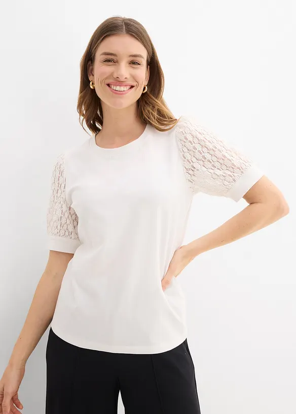 Shirt aus Baumwoll-Mix in weiß von vorne (im Anschnitt) - bonprix Shirt aus Baumwoll-Mix in weiß von vorne (im Anschnitt) - bonprix