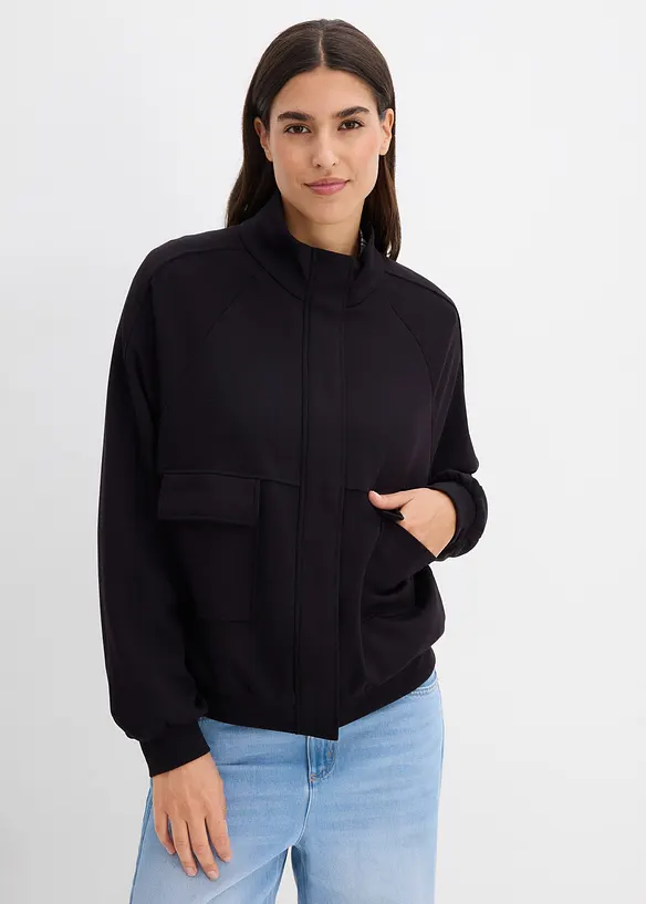 Scuba-Sweatjacke in schwarz von vorne (im Anschnitt) - bonprix Scuba-Sweatjacke in schwarz von vorne (im Anschnitt) - bonprix