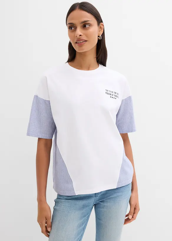 Oversize-Shirt aus Material-Mix in weiß von vorne (im Anschnitt) - bonprix Oversize-Shirt aus Material-Mix in weiß von vorne (im Anschnitt) - bonprix
