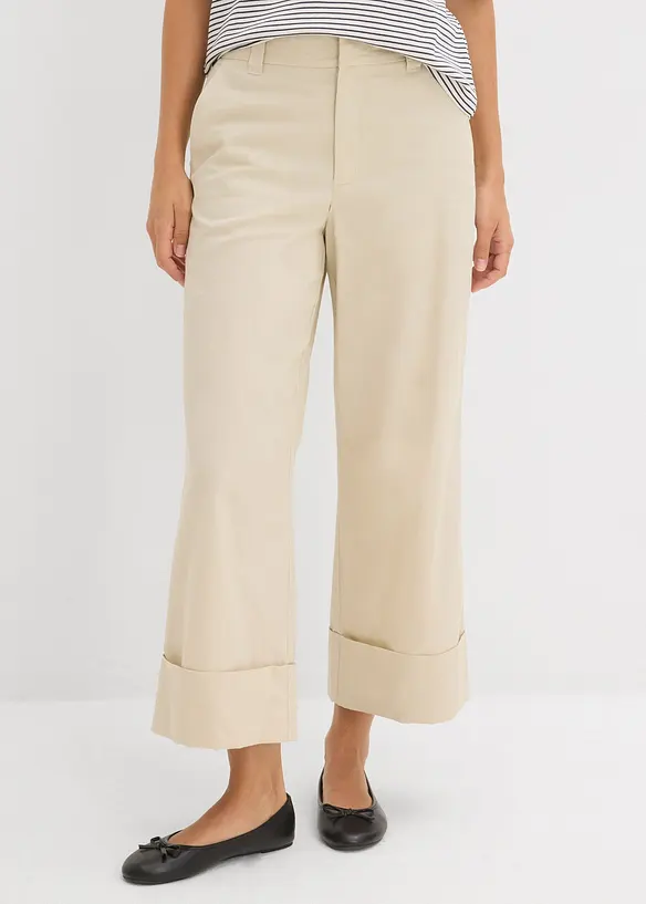 Chinohose aus reiner Bio-Baumwolle in beige von vorne - bonprix