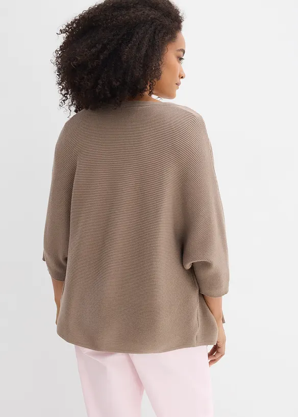 Oversize Ripp-Strickjacke aus Viskose-Mix in braun von hinten (im Anschnitt) - bonprix Oversize Ripp-Strickjacke aus Viskose-Mix in braun von hinten (im Anschnitt) - bonprix