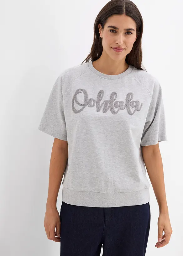 Halbarm-Sweatshirt aus Baumwoll-Mix in grau von vorne (im Anschnitt) - bonprix Halbarm-Sweatshirt aus Baumwoll-Mix in grau von vorne (im Anschnitt) - bonprix