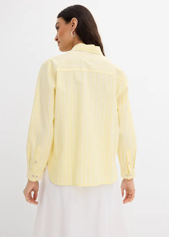 Gestreifte Hemdbluse aus reiner Bio-Baumwolle in weiß von hinten (im Anschnitt) - bonprix
