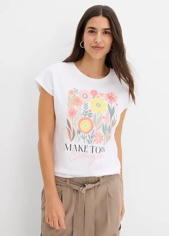 T-Shirt aus reiner Baumwolle in weiß von vorne (im Anschnitt) - bonprix T-Shirt aus reiner Baumwolle in weiß von vorne (im Anschnitt) - bonprix