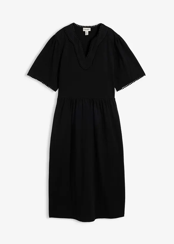 Shirtkleid aus reiner Baumwolle in schwarz von vorne - bonprix