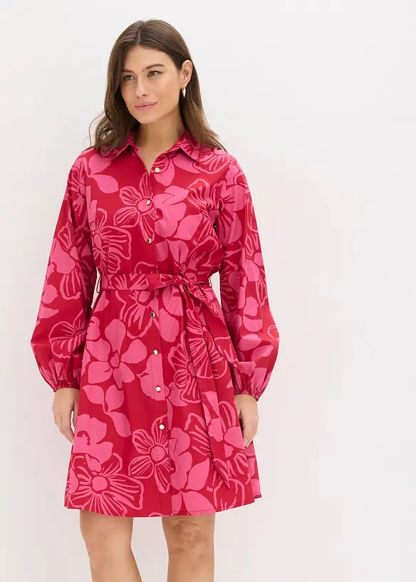 Blusenkleid aus reiner Baumwolle in pink von vorne (Totalaufnahme) - bonprix Blusenkleid aus reiner Baumwolle in pink von vorne (Totalaufnahme) - bonprix