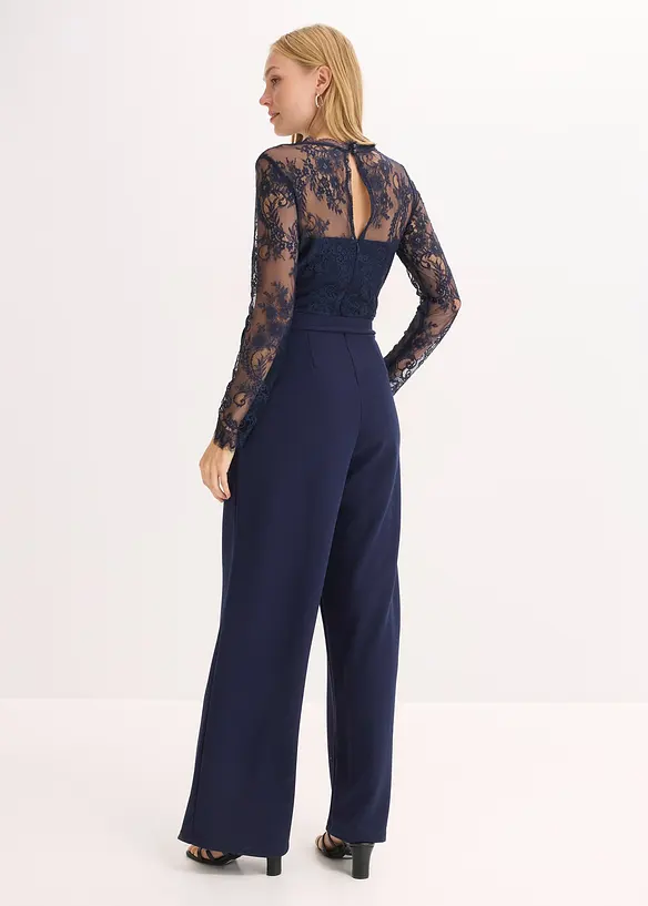 Jumpsuit mit Spitze in blau von hinten (Totalaufnahme) - bonprix Jumpsuit mit Spitze in blau von hinten (Totalaufnahme) - bonprix