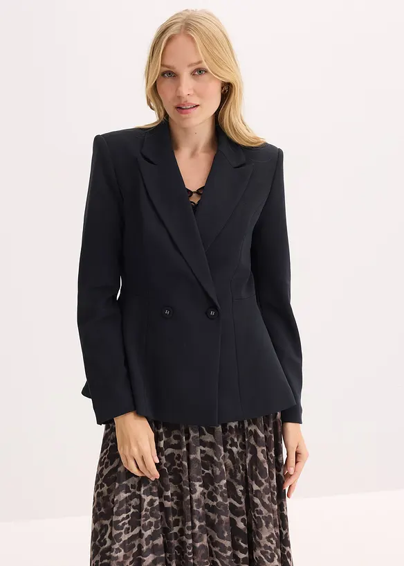 Blazer-Jacke mit Peplum in schwarz von vorne (im Anschnitt) - bonprix Blazer-Jacke mit Peplum in schwarz von vorne (im Anschnitt) - bonprix