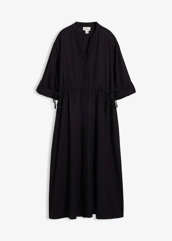 Midikleid aus leichtem Leinen-Viskose-Mix in schwarz von vorne - bonprix