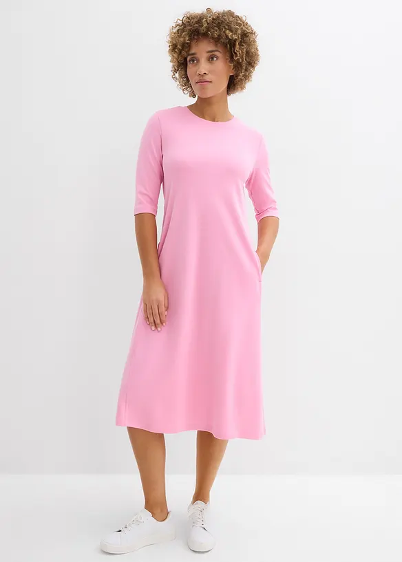 Jerseykleid aus schwerer Baumwolle in rosa von vorne (Totalaufnahme) - bonprix