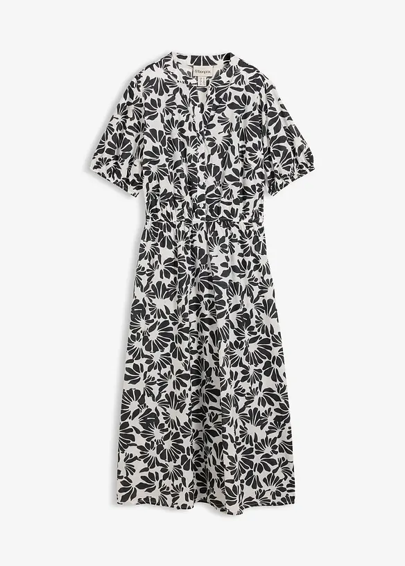 Weites Midikleid aus reiner Baumwolle in weiß von vorne - bonprix Weites Midikleid aus reiner Baumwolle in weiß von vorne - bonprix