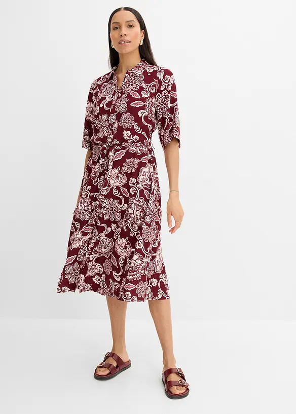 Hemdblusenkleid aus fließender Viskose in rot von vorne (Totalaufnahme) - bonprix Hemdblusenkleid aus fließender Viskose in rot von vorne (Totalaufnahme) - bonprix