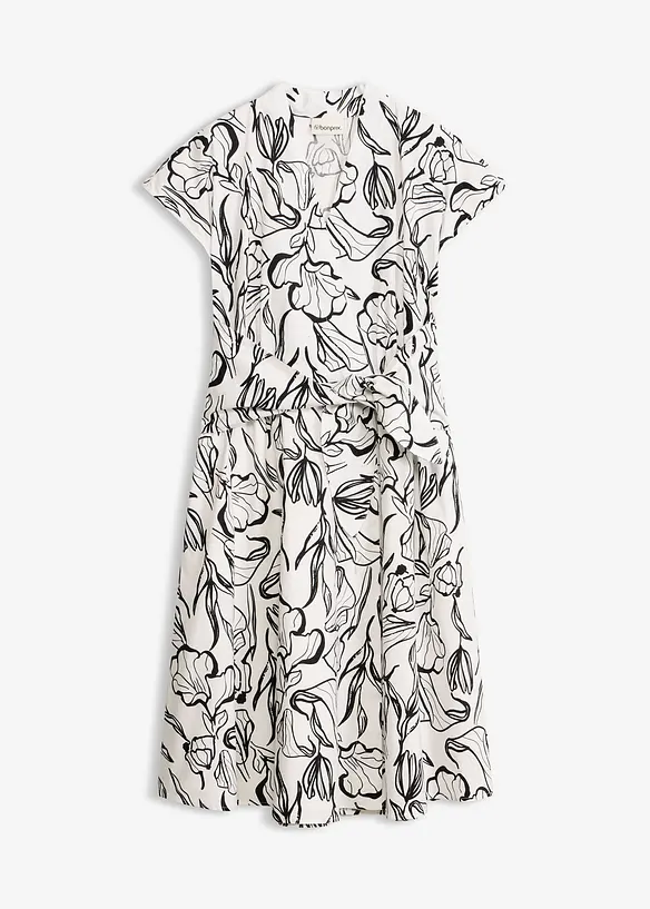 Kleid mit Drapierung aus griffigem Popeline in weiß von vorne - bonprix Kleid mit Drapierung aus griffigem Popeline in weiß von vorne - bonprix