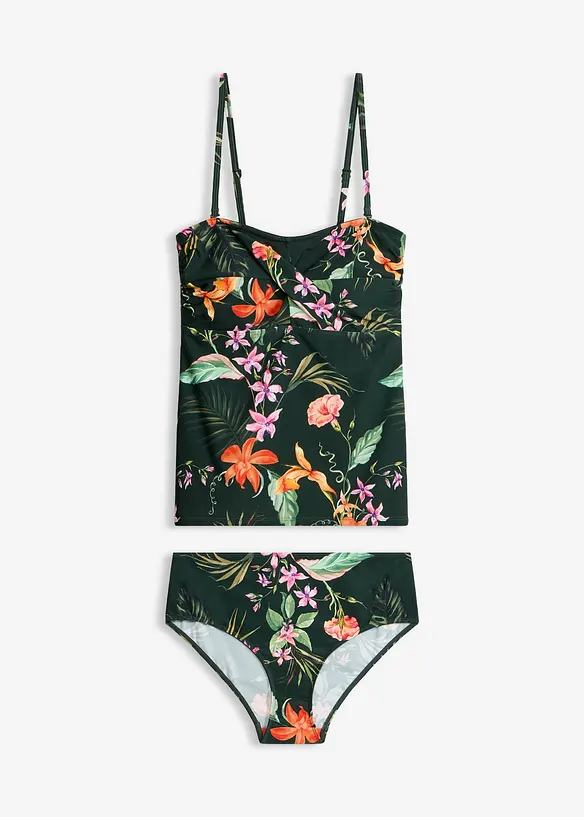 Bandeau-Tankini mit Wickeloptik (2-tlg.Set) in grün von vorne - bonprix