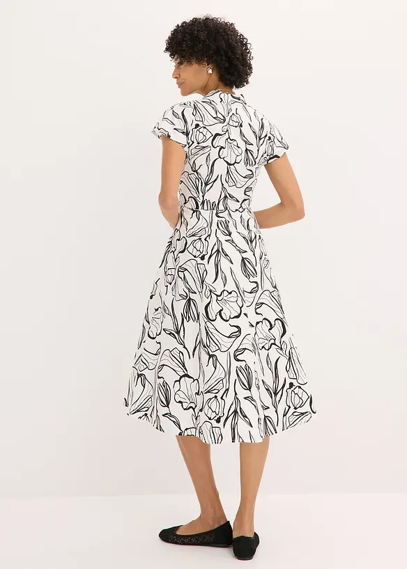Kleid mit Drapierung aus griffigem Popeline in weiß von hinten (Totalaufnahme) - bonprix Kleid mit Drapierung aus griffigem Popeline in weiß von hinten (Totalaufnahme) - bonprix