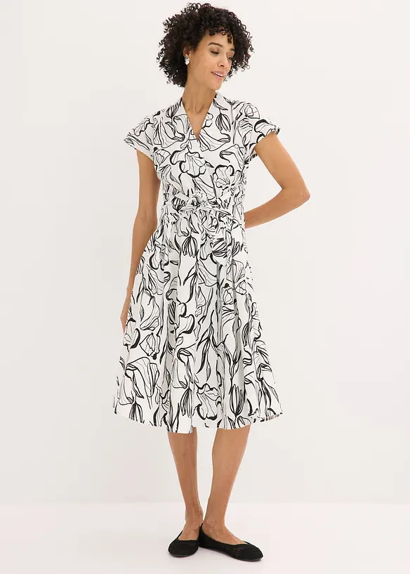 Kleid mit Drapierung aus griffigem Popeline in weiß von vorne (Totalaufnahme) - bonprix Kleid mit Drapierung aus griffigem Popeline in weiß von vorne (Totalaufnahme) - bonprix
