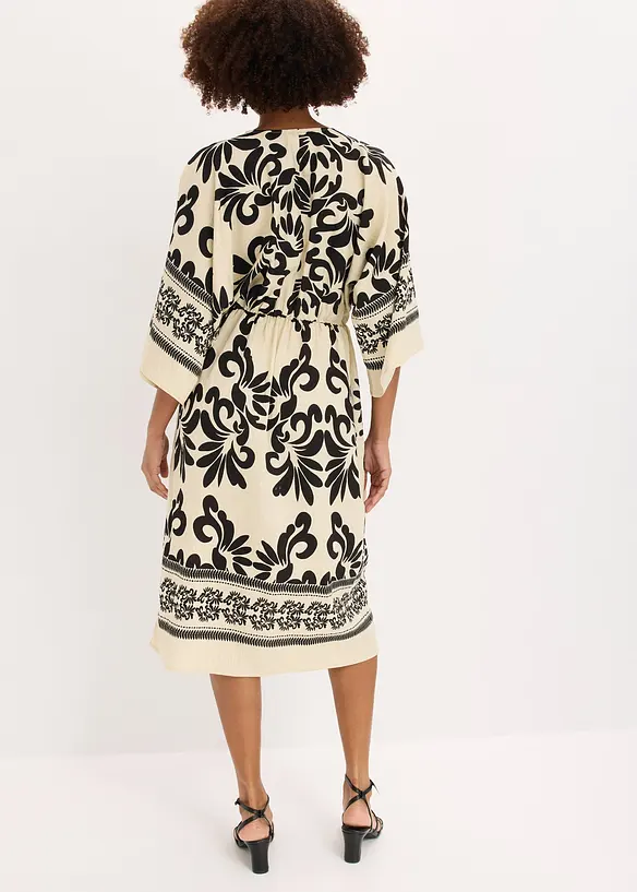 Midikleid aus fließendem Viskoe-Mix in beige von hinten (Totalaufnahme) - bonprix
