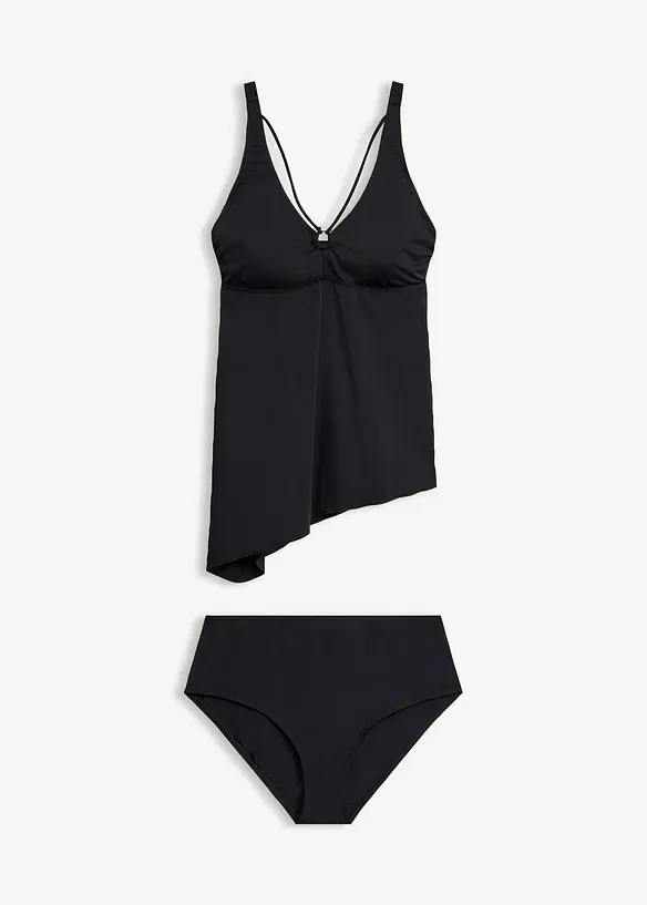 Asymmetrischer Tankini mit Ringdetail (2-tlg.Set) in schwarz von vorne - bonprix